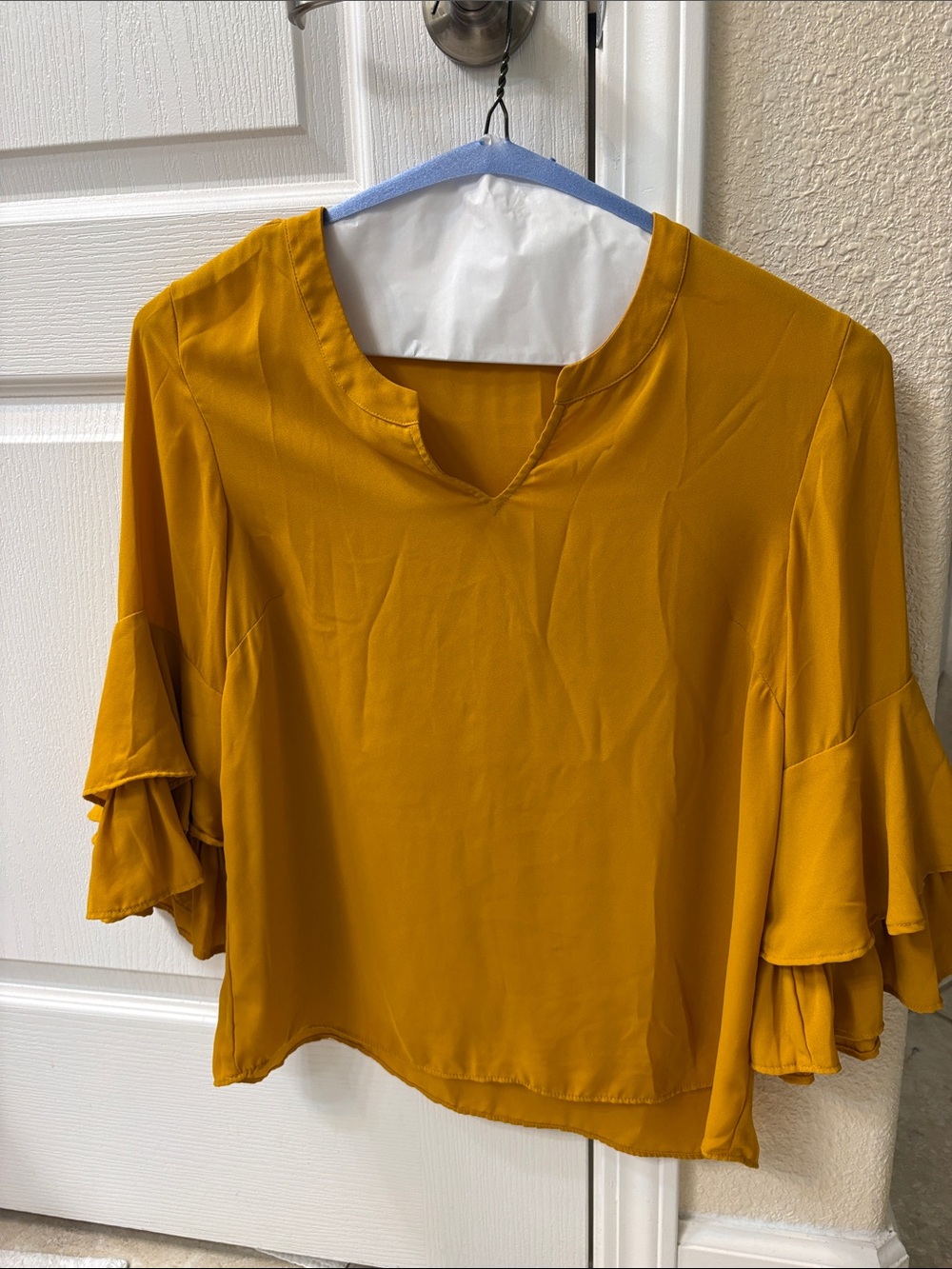 Ann Taylor Mustard Yellow Ruffle Sleeve Blouse